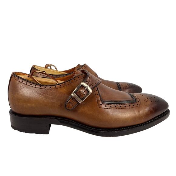Speroni Monk‎ Strap Dress Shoes Mens 7 7.5 Italian Cognac Leather Brogue Cap Toe main image 2